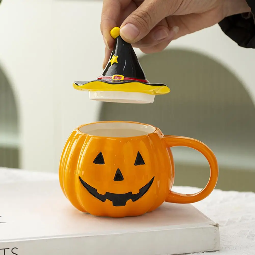 

Funny Pumpkin Ceramic Mugs With Lid Personalized Coffee Halloween Milk Breakfast Cup Kitchen Drinkware Mug Gifts Cups Creat L1G2