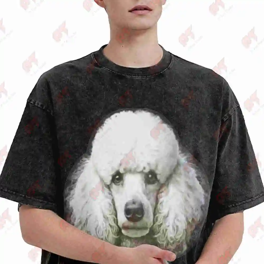 Poodle Dog Face Vintage Washed Tee Pure Cotton T-Shirt view 2