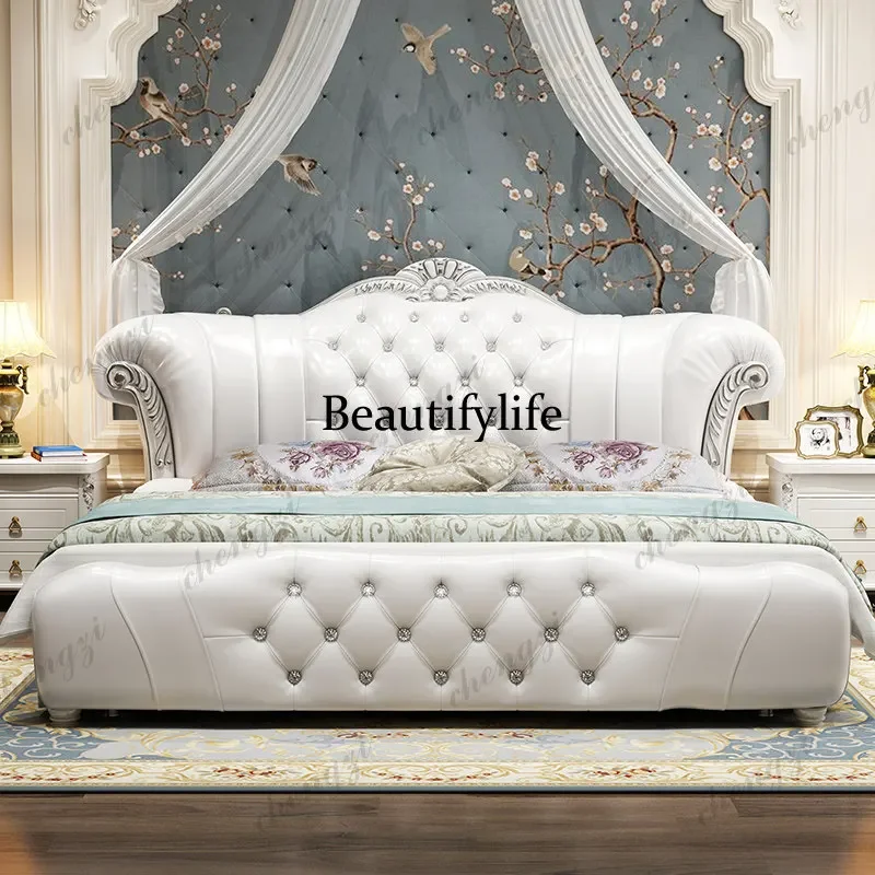 Beige Vintage European Double Bed Adults Elegant Storage Japanese European Double Bed Modern Wood Cama Box Casal FurnitureN138