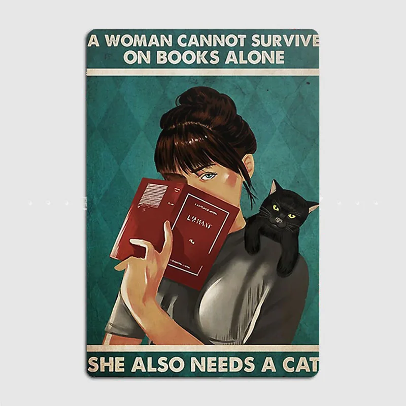 

Woman And Black Cat Vintage Retro Poster Metal Sign Garage Club Indoor Room Decoration Wall Decor Custom Home Decor