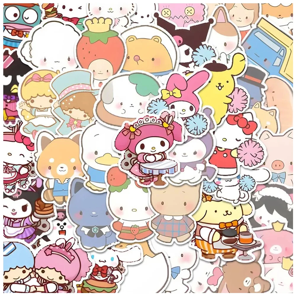 10/30/48pcs Kawaii Cartoon Sanrio Stickers for Kids Toys Hello Kitty Kuromi Anime Decals DIY Laptop Stationery Car Cute Sticker