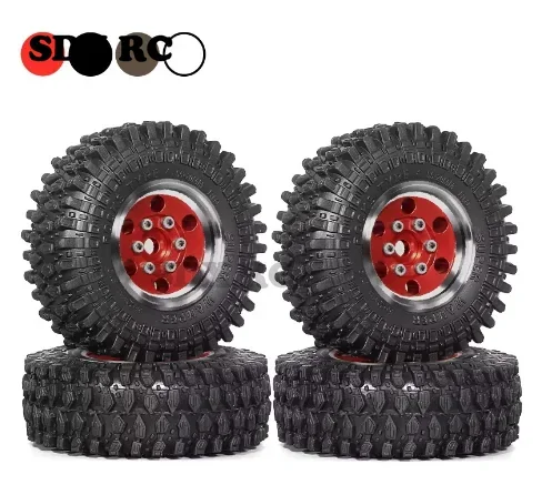 Metal Beadlock Roda Pneu Set, 1/18, 1/24 RC Crawler Car, Peças de atualização, Acessórios, TRX4M, SCX24, AX24, FCX24, 55mm, 1.0 ", 4pcs