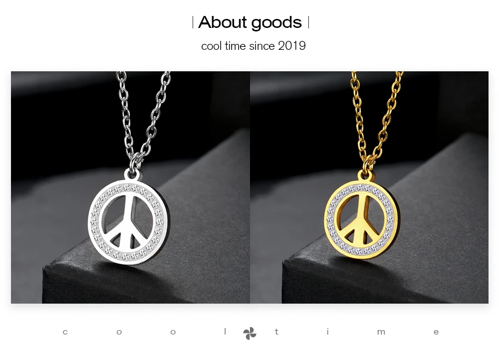 COOLTIME Edelstahl Frieden Symbol Halskette für Frauen Mode Runde Zirkon Kette Anhänger Amulett Schmuck Geschenk Großhandel – Detail 5
