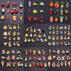 5/12Pcs Mix Styles Cute Animal Seahorse Shark Fish Duck Rabbit Pendant Enamel Vegetable Fruit Food Heart Love Breloques Jewelry