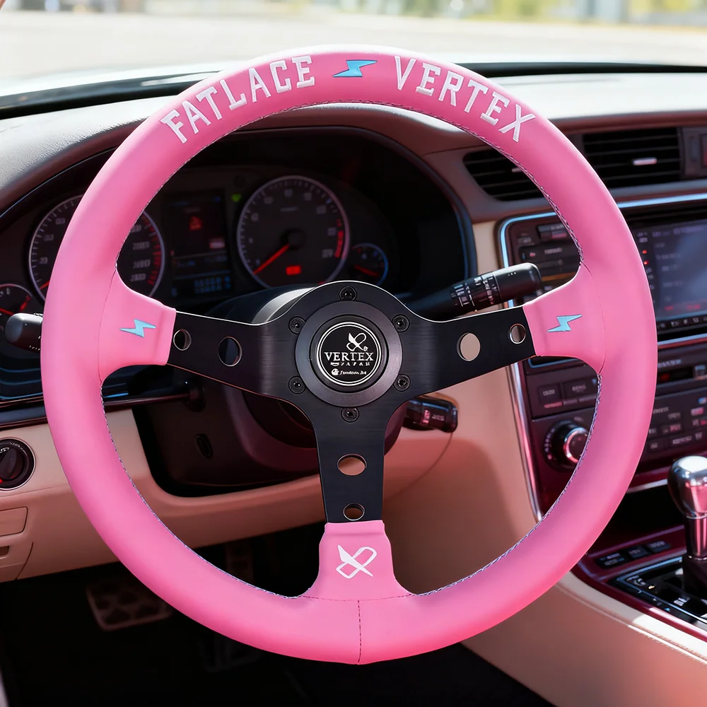 VERTEX Custom Lightning Pattern Pink Steering Wheel 320mm Deep Dish 6 Bolt JDM Sport Racing Steering Wheel With Black Spoke