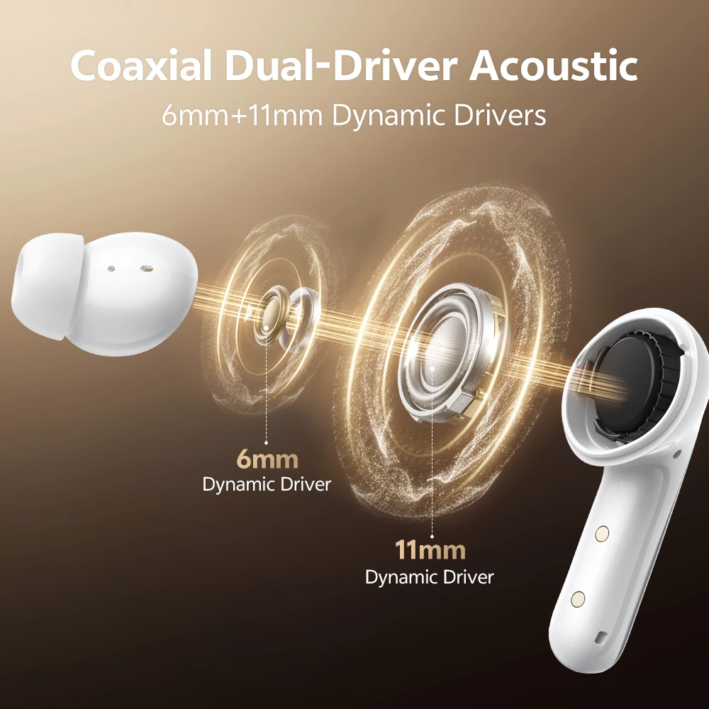 QCY Wireless Earphones MeloBuds N60 BH25HT19A 56dB Adaptive ANC 45Hrs Bluetooth 6.0 Hi-Res LDAC Earbuds 6 Mics AI Call Clear