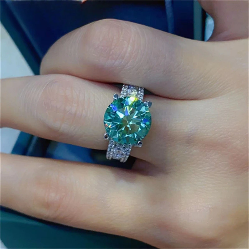 Mencheese Moissanite Verde Anéis, 5,0 quilates, Anel De Ouro Branco Com Certificado, Jóias De Prata Esterlina, Cartão Preto