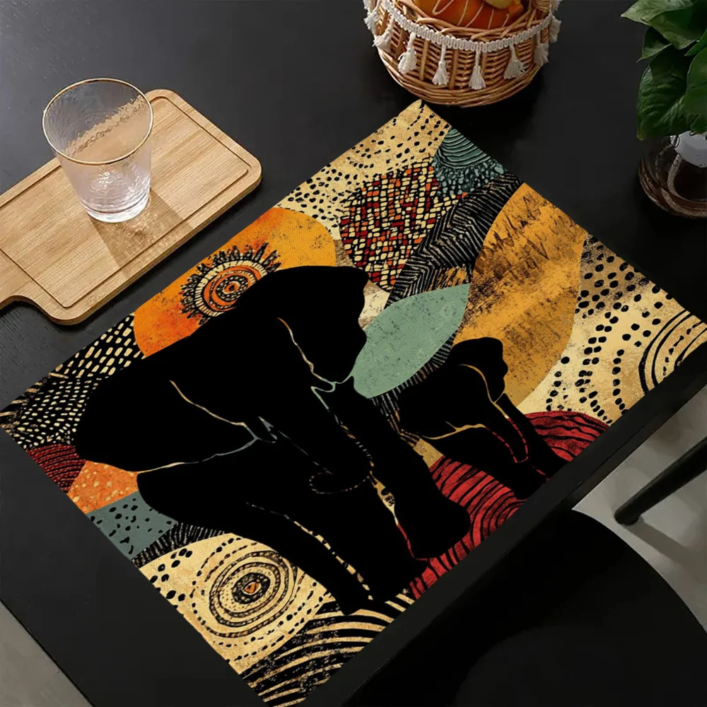 1PC African Ethnic Wildlife Collage Art Decorative Table Decor Mat Coffee Table Household Bowl Plate Mat Home Decoration