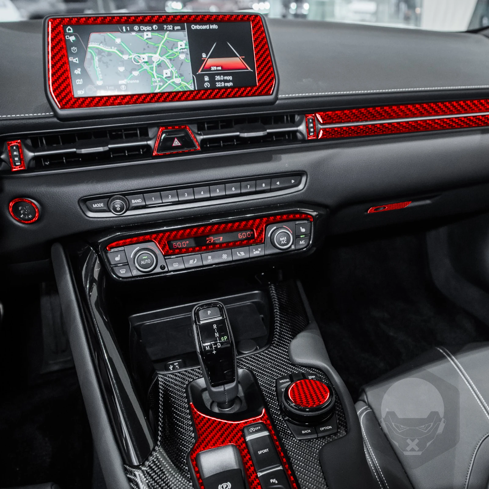 

For Toyota Supra A90 2019-2022 Red Carbon Fiber Sticker Navigation AC CD shift door lift panel Car Accessories inside decorative