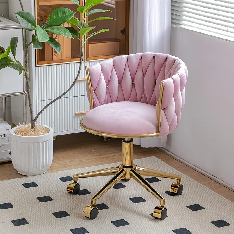 Light Luxury Makeup Chair Skin-friendly Velvet Manicure Chair Elastic Sponge Computer Chair Lift Rotating Living Room Furniture