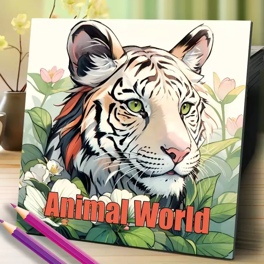 

Animal World Coloring Book 20 Pages Adult Picture Book with Animals Drawings Creative Inspirational Stress Relief Relaxation
