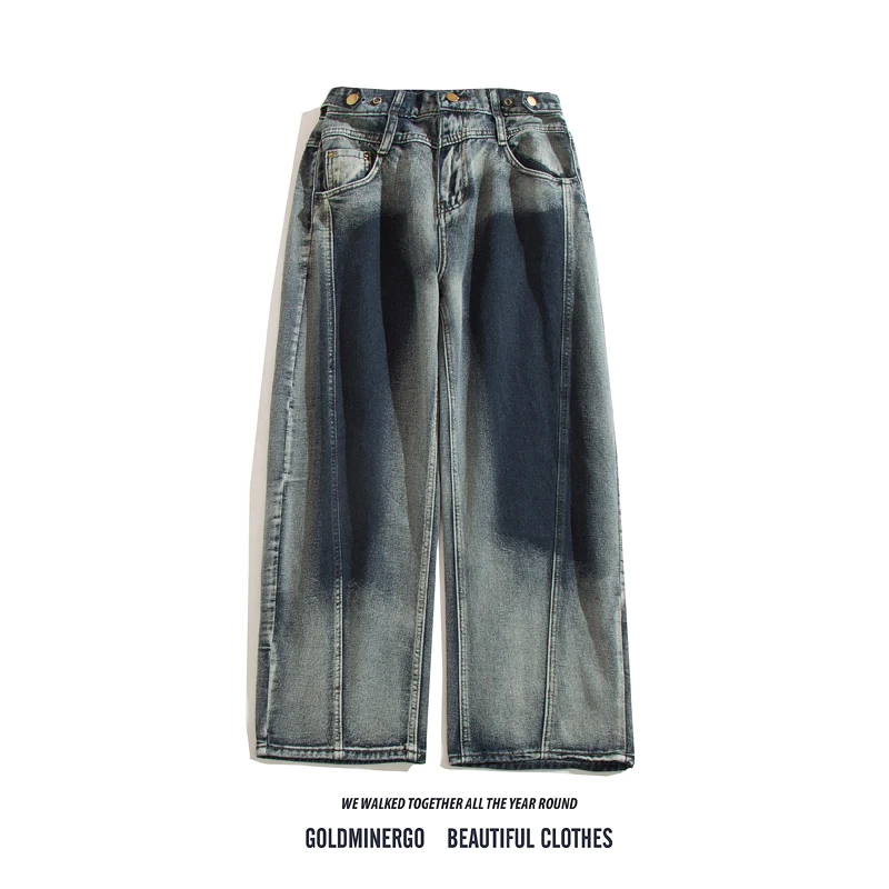 

American High Street Hiphop adient Men's Jeans Spring Autumn Trendy Design Color Blo Loose Straight Leg Long Pants