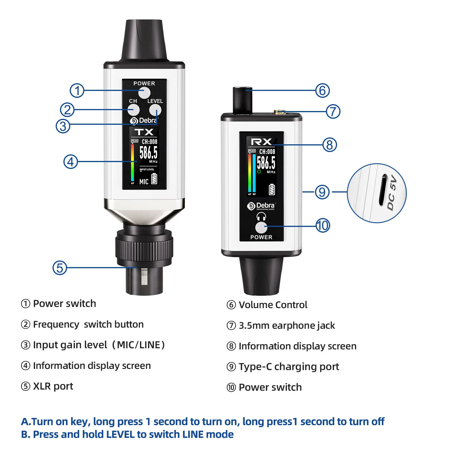 نظام المراقبة اللاسلكي Debra Audio UHF IEM EMX-1 قابل لإعادة الشحن مع 16 تردد قابل للتعديل على الشاشة