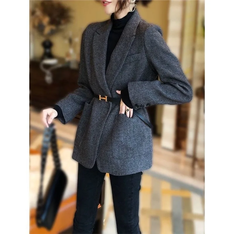 

Женский весенне-осенний новый повседневный клетчатый пиджак, корейский свободный толстый костюм, пальто, женское однобортное клетчатое пальто