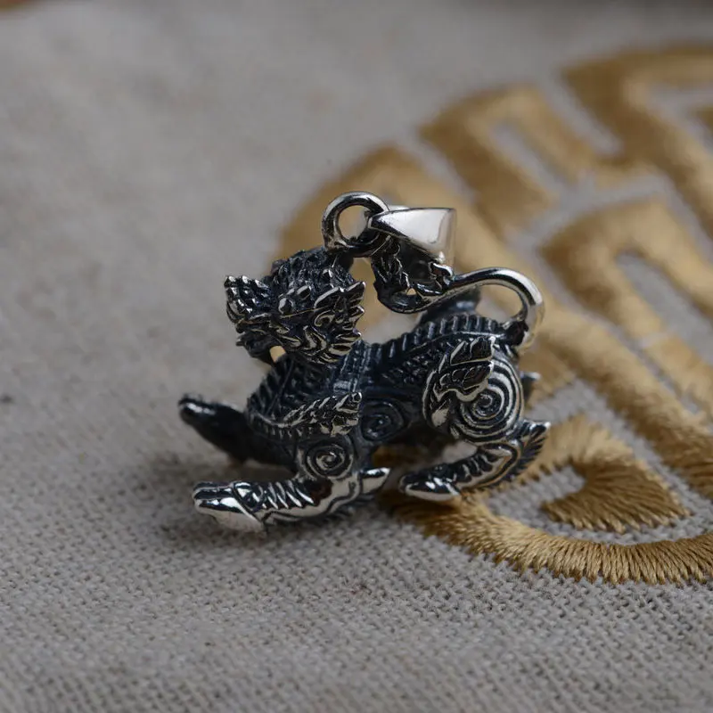 FNJ Animal Qilin Pendant 925 Silver Original Pure S925 Sterling Silver Pendants for Jewelry Making