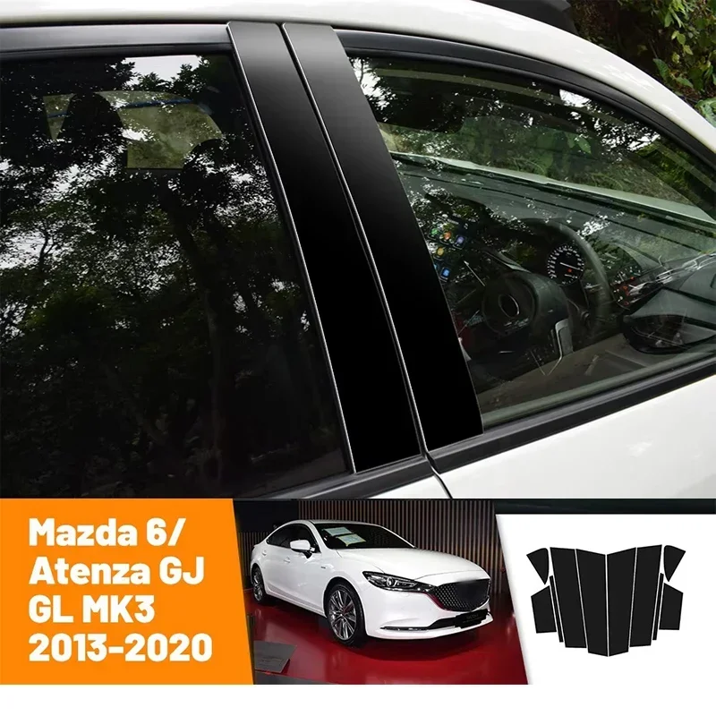 

Для Mazda 6 Atenza GJ GL MK3 2013-2020 2014 2015, черные наклейки из углеродного волокна для дверей и окон B C, стойки, декоративные наклейки