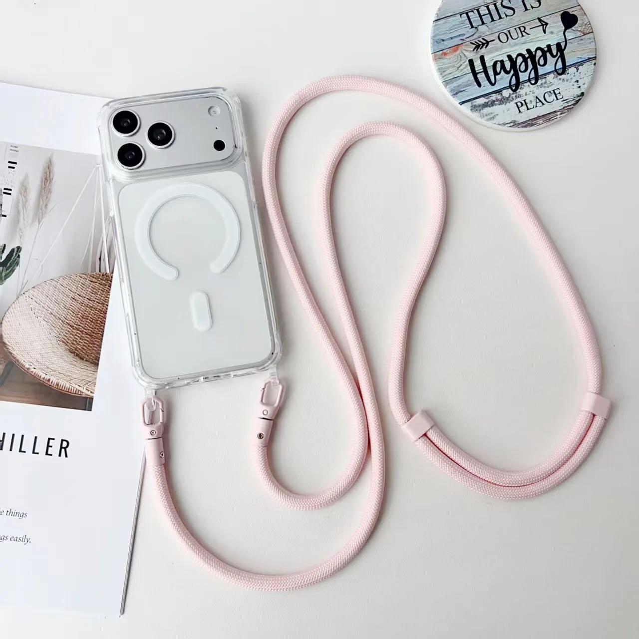Magnetische Hülle mit Trageriemen für iPhone 17 Pro Max 16 15 13 12 11 14 Plus Air 16E 17E Crossbody Lanyard Kordel Plastik Acryl Transparente Schutzhülle