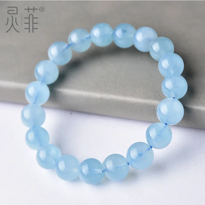 Aquamarine Bracelet Female Ice-like Devil Ocean Treasure Rough Stone Blue Beads Single Circle Beaded Bra