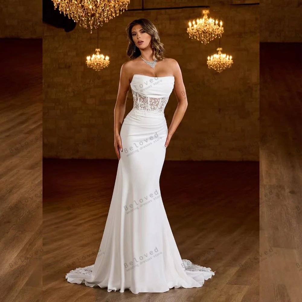 

Изящные свадебные платья, винтажные свадебные платья, кружевные аппликации, сексуальные халаты без бретелек с открытой спиной, Vestidos De Novia по индивидуальному заказу 2026