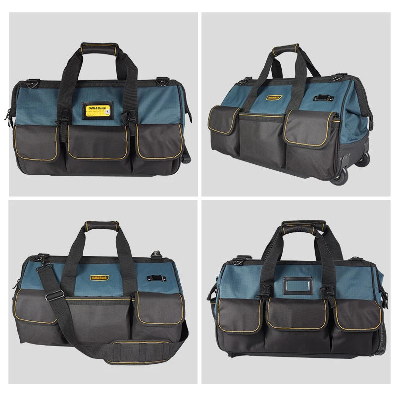 2025Hot Sale Carpenter Plumber Trolley Durable Storage Tools Bag Toolkit Electrician Wheels Tool Bag Hard Bottom
