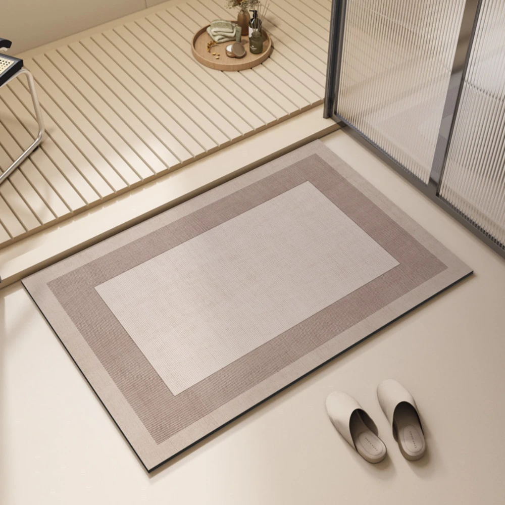 Multi Layer Line Border Print Bath Mat Quick Dry Bathroom Rug Concentric Stripe Geometric For Home Entrance Decor Pad