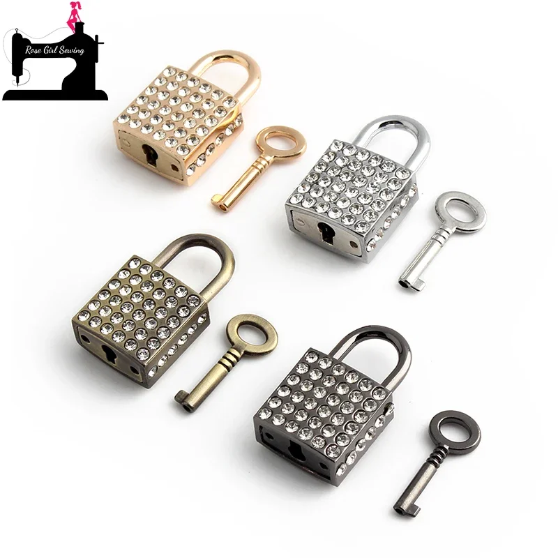 2/10Sets 23*37mm Metal Rhinestone Square Lock For Jewelry Box Handbag Purse Bags Pendant Padlock Twist Lock Buckle Accessories