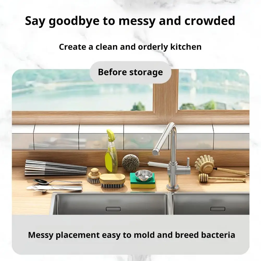 Stain-resistant Sink Rack Soap Dispenser Stand Kitchen Sink Caddy Organizer with Drainage Tray Sponge Holder Soap for Brushes