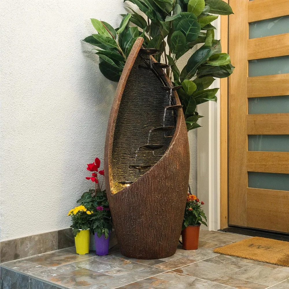 أرضية خارجية معاصرة، GIL122 نافورة مياه معدنية برونزية متدرجة مقاس 43 بوصة مع أضواء LED، خارجية أنيقة #1