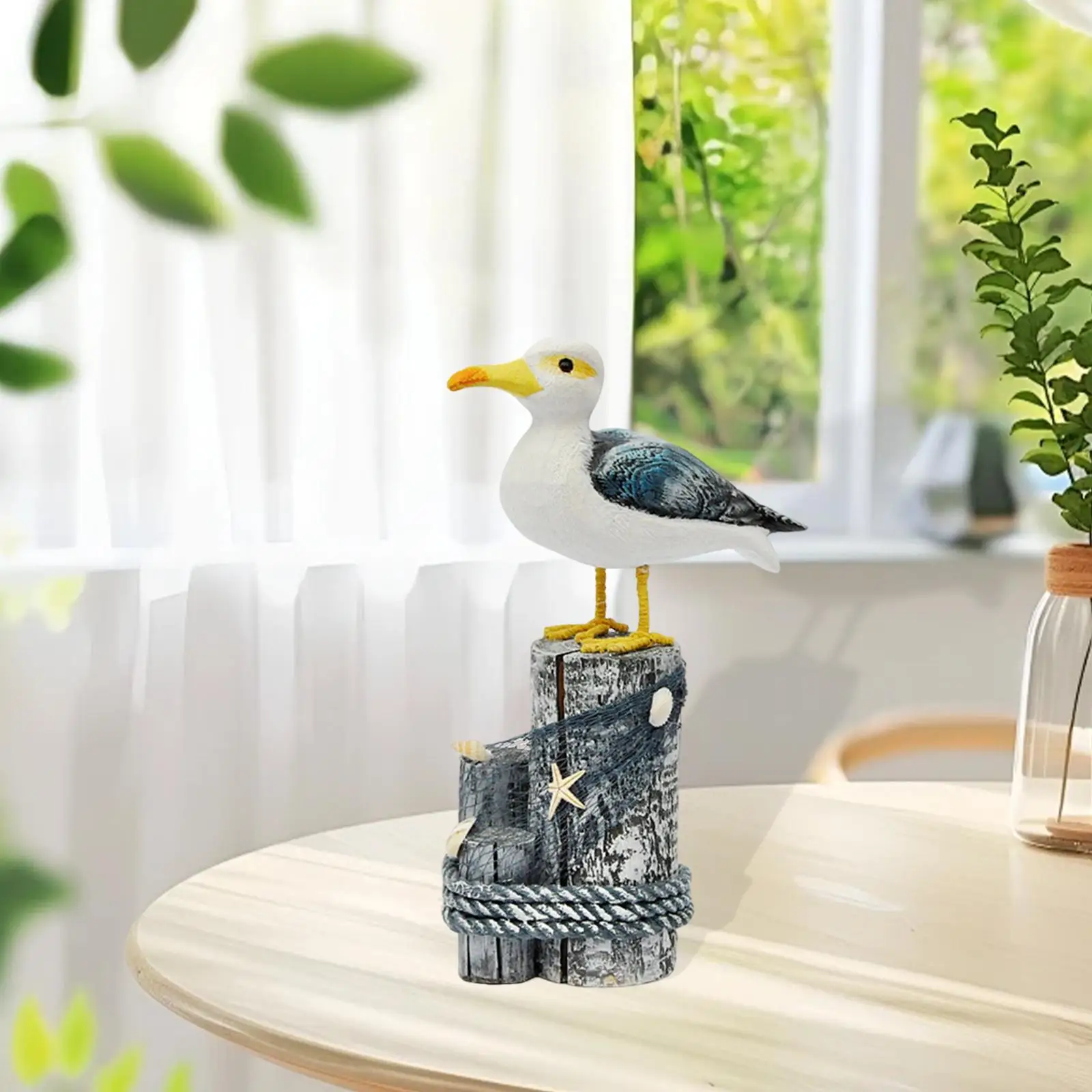 Wooden Seagull Figurine Unique Decorative Coastal Sea Bird Statue Beach Themed for Office Lake or Beach House Desk Living Room