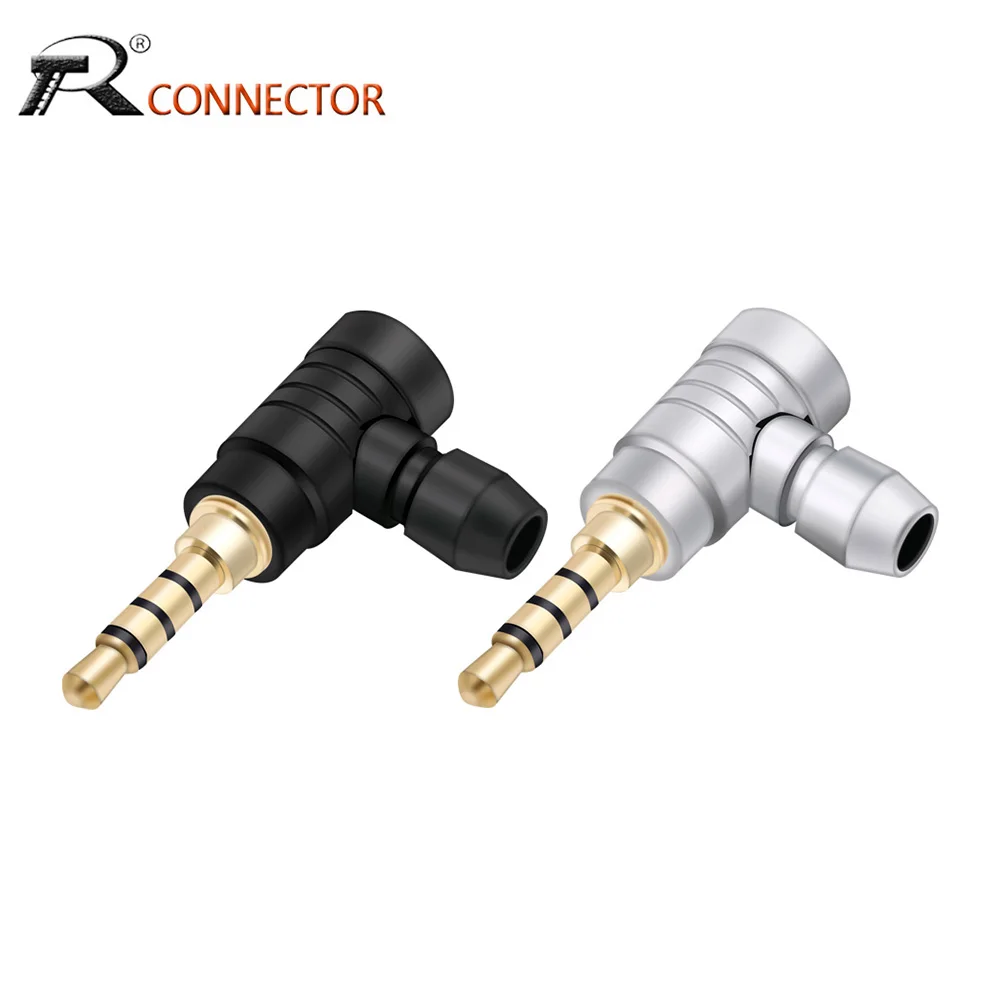 1pc 3.5mm 4Poles Stereo Audio Right Angle Barss Plug Jack Cable Solder Adapter Connector