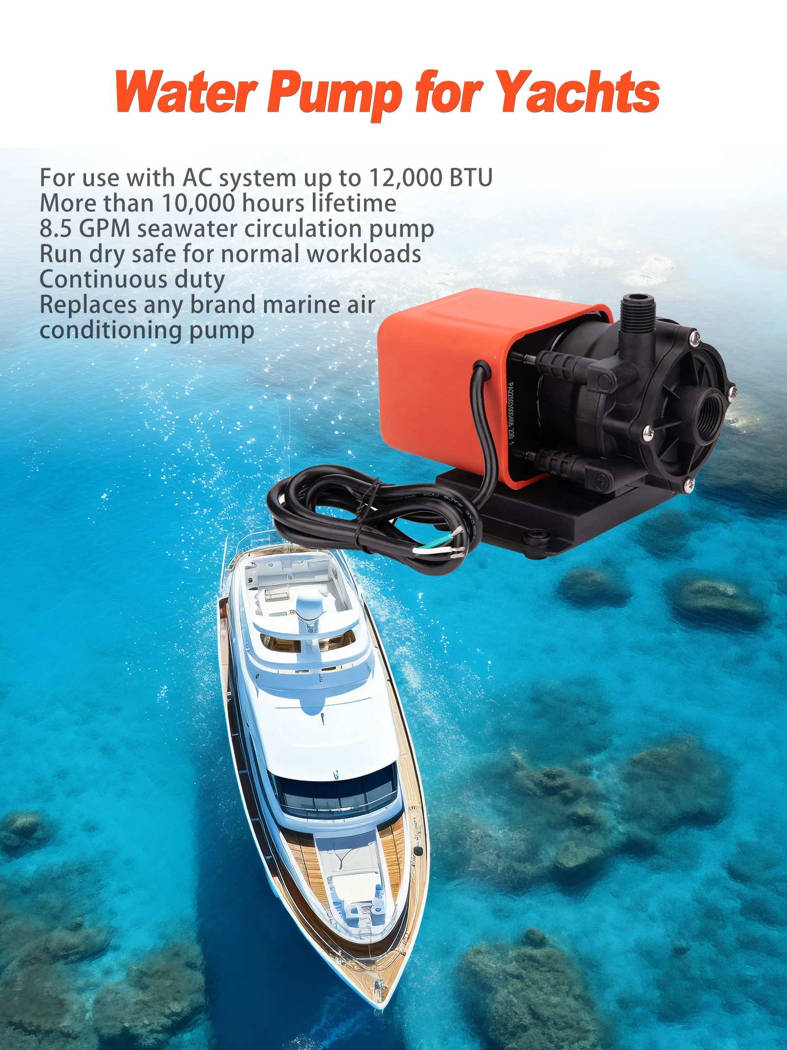 Nieuwe 230V Marine AC/Zeewatercirculatiepomp 500GPH Dompelpomp voor boten en jachten - afbeelding 2