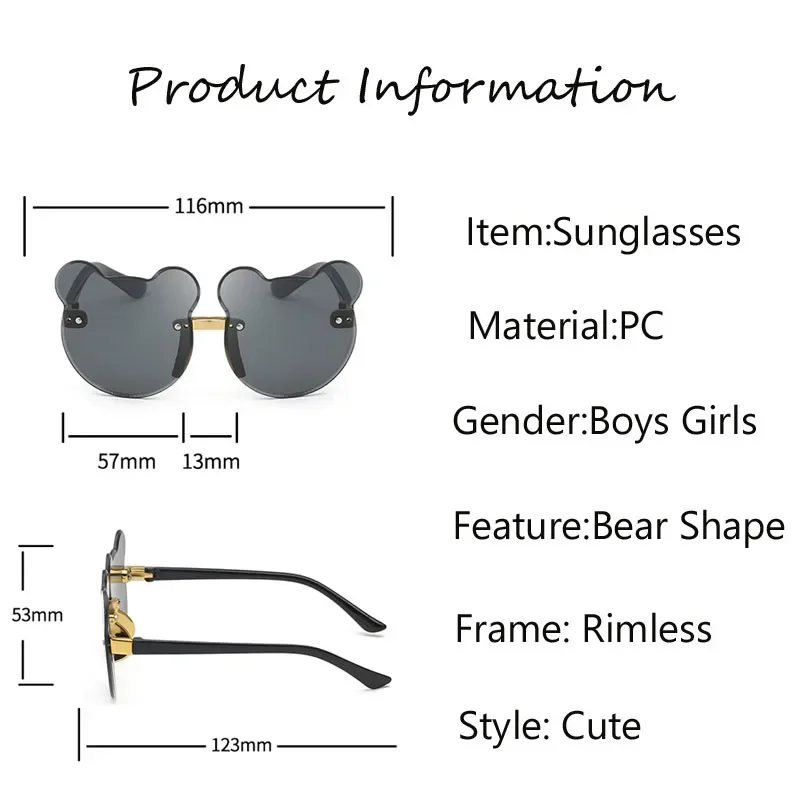 Fashionable Children's Outdoor Eye Protection Sunglasses with Frameless Bear Lenses and UV Protection UV400 Shades Eyewear