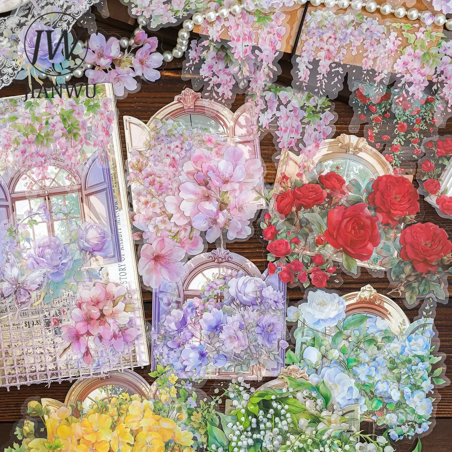 JIANWU Chanson Greenhouse Series Vintage Flower Landscaping Material Collage PET Sticker Creative DIY Journal Stationery