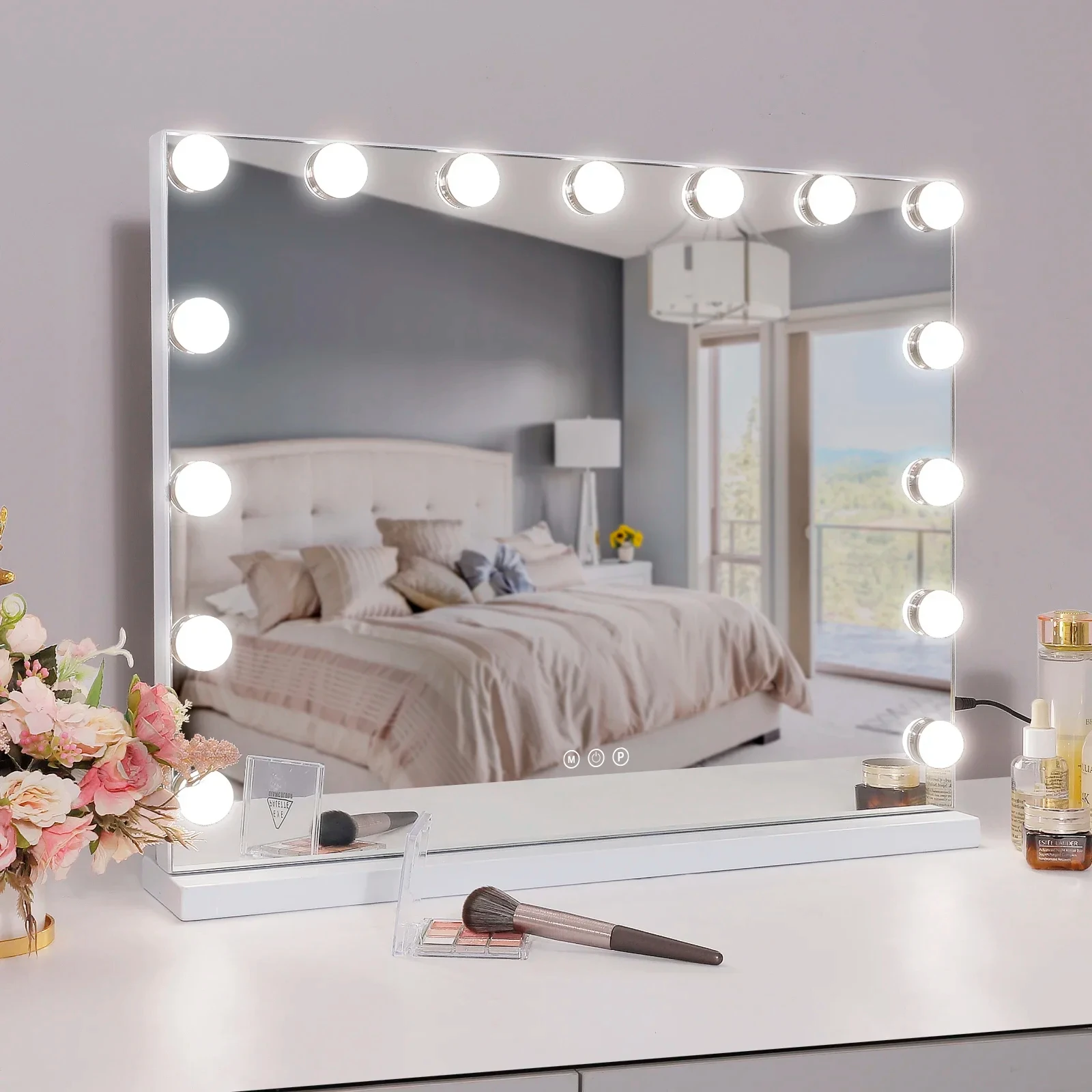 

FENCHILIN Vanity Mirror With Lights Hollywood Lighted Makeup Mirror With 15 Dimmable LED Bulbs For Dressing Room Tabletop