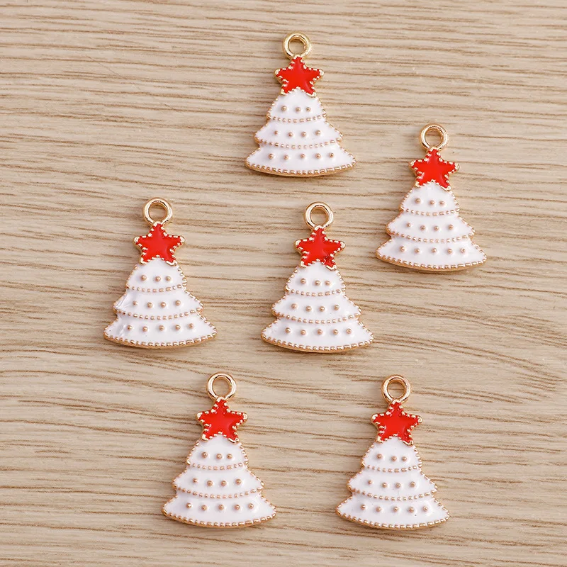 10 Pcs/Set New Personalized Creativity Alloy Drip Oil Accessories Christmas Ornaments Pendant, White Christmas Tree DIY Pendant