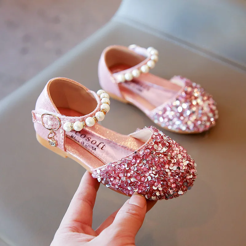 

Little Girls Sequins Faux Pearl Decoration Sandals Autumn Toddlers Princess Shoes, Sweet Style