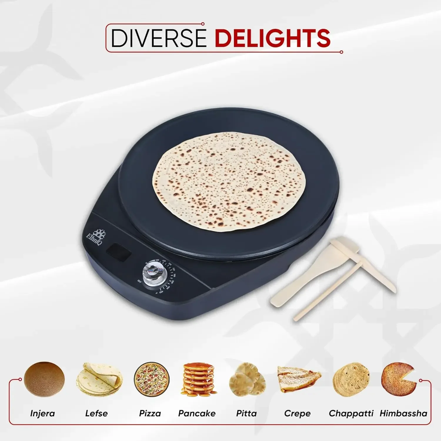 Injera Maker - Griddle for Crepe, Ethiopian Mogogo, Anjero, Mitad, Pancake, Teff - Adjustable Heat Control with Digital Screen -