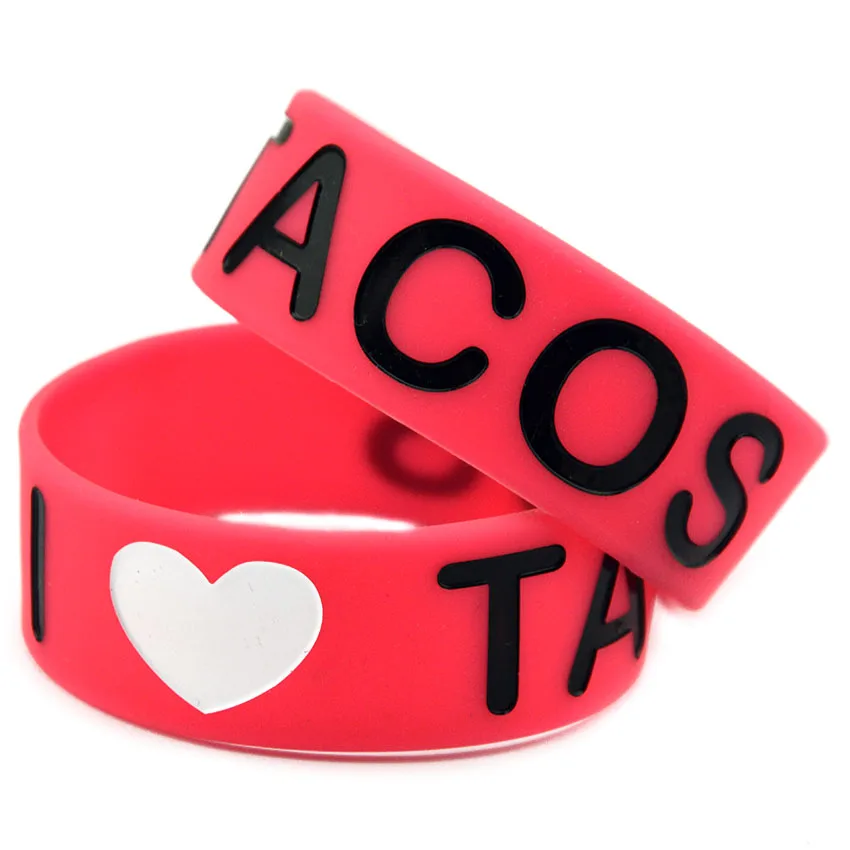 1 PC I Love Tacos Silicone Wristband Gourmet Advertising Bangle 1 Inch Wide Sports Bracelets