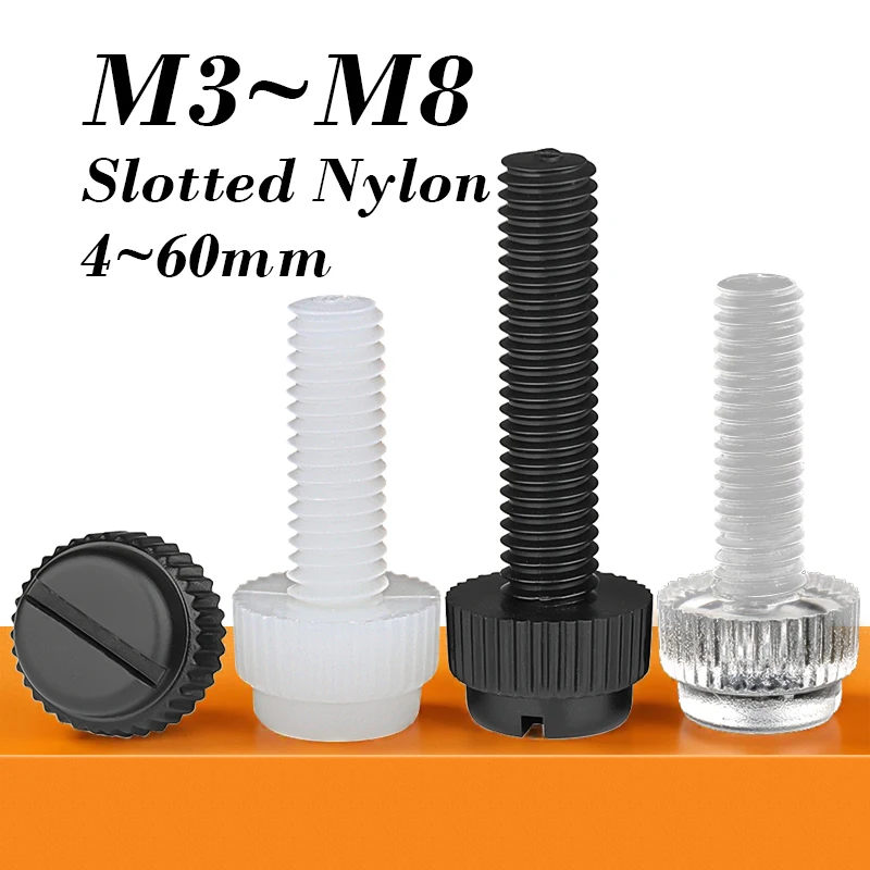 5~20 Pcs Acrylic Nylon Slotted Knurled Screw M3 M4 M5 M6 M8 Acrylic/Black/White for Computer Plastic Insulation Hand Thumb Bolt