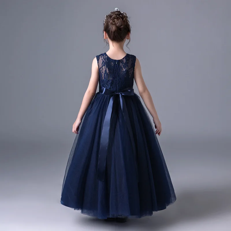 Girls Formal Occasion Dress For Wedding Navy Blue Ball Gown Flower Girl Dresses With Belt