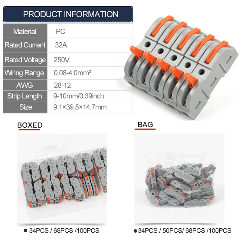 With Lever Wire Nut Connector Butt Conductor Compact Splicing Wire Connector Electrical Insulated Terminal Multi-circuit spliced