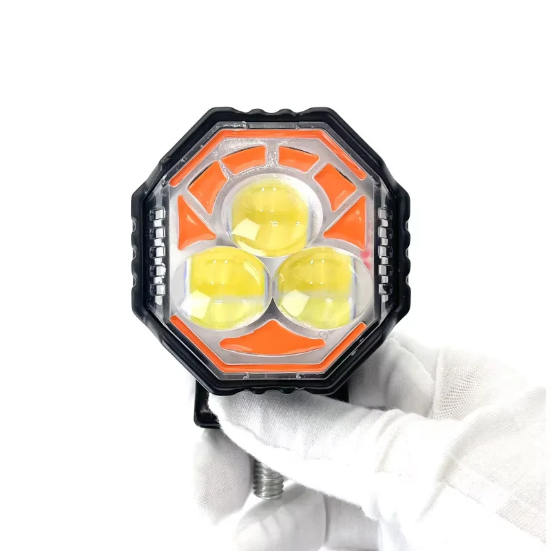 For Motorcycle Spotlight LED 3 Lens Blue Red White  Flashing Work Bicycle Fog Light