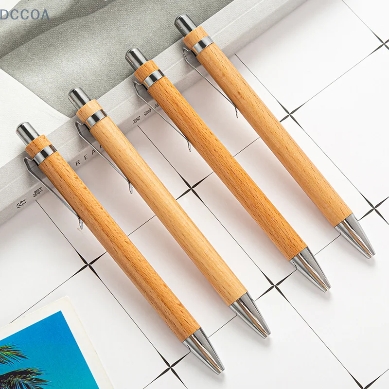 1pc Bamboo Wood Ballpoint Pen 1.0mm Bullet Tip Blue Black Ink Business Signature Ball Pen Office School Wrting Stationery