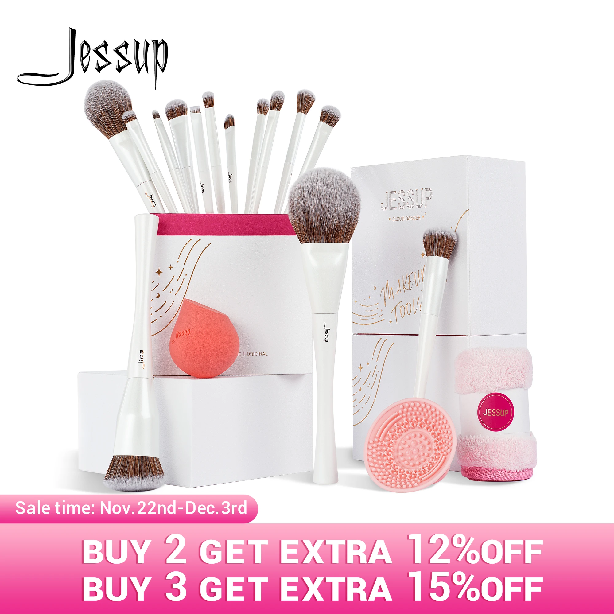 Jessup Makeup Brushes 4-14pcs Make up Brush set Highend Makeup Gift Set For Women with Sponge Makeup,Brush Cleaner,Towel T333