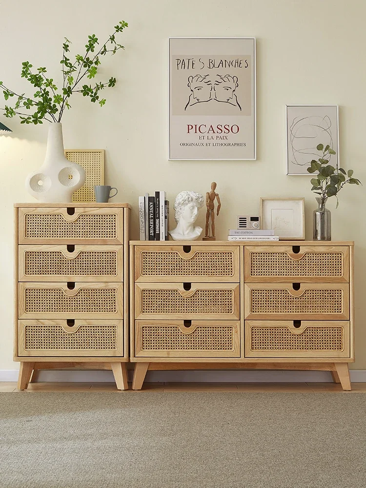 Retro Rattan Four-Bucket Chest of Drawer Master Bedroom