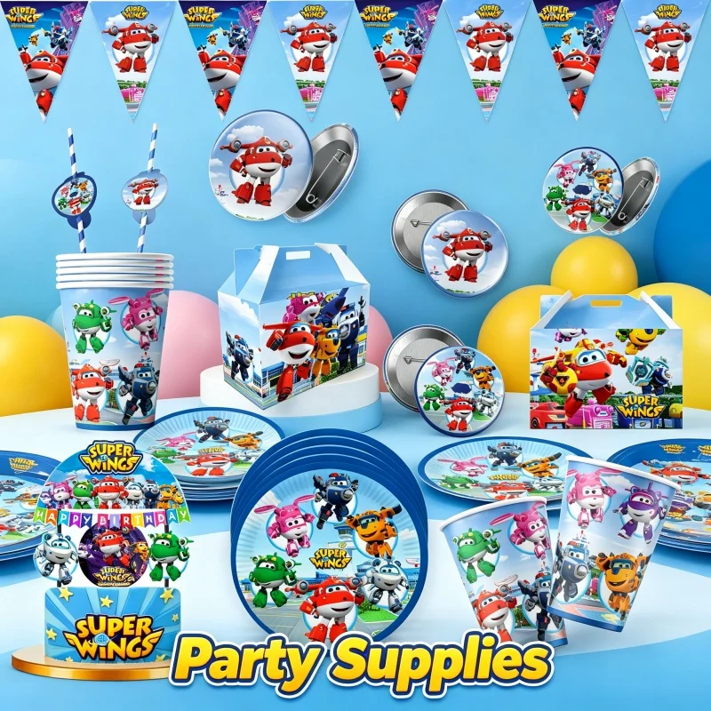 Super Theme Jett Dizzy Einweggeschirr Flügel Happy Birthday Pappbecher Teller Strohhalme Ballons Party-Dekorations-Set