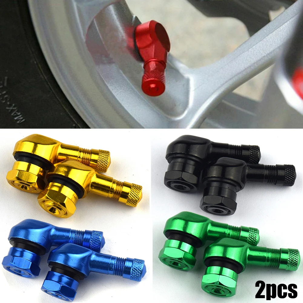 2PCS CNC Motorcycle 90 Degree Angle Wheel Tire Stem Tubeless Valve Aluminum Easy To Fill And Easy To Use To Check Tire Pressure.