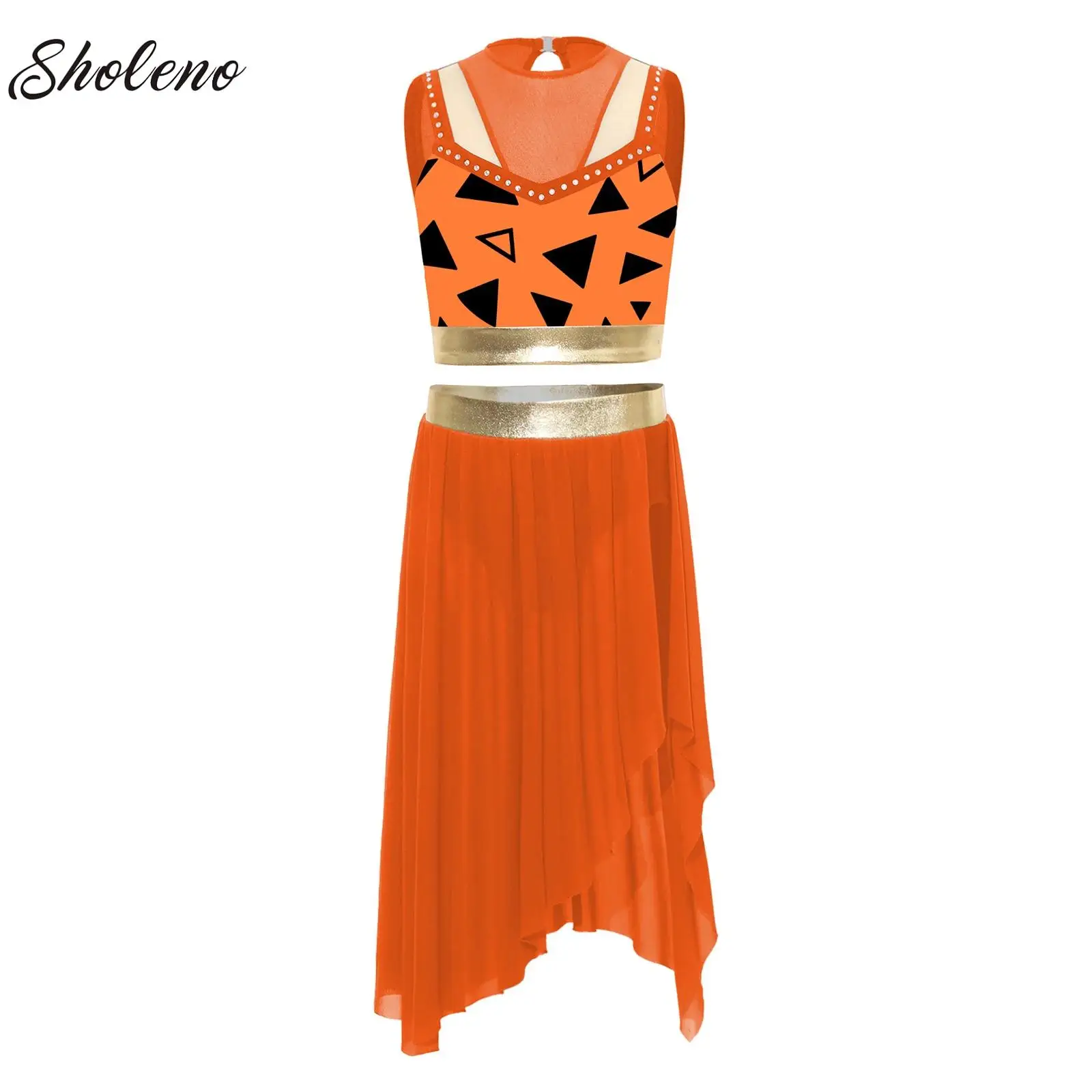 

Dance Suit Kids Elegant Classical Modern Contemporary Lyrical Dance Practice Tops Skirts Suit Girls 2 Pieces Cavegirl Costume