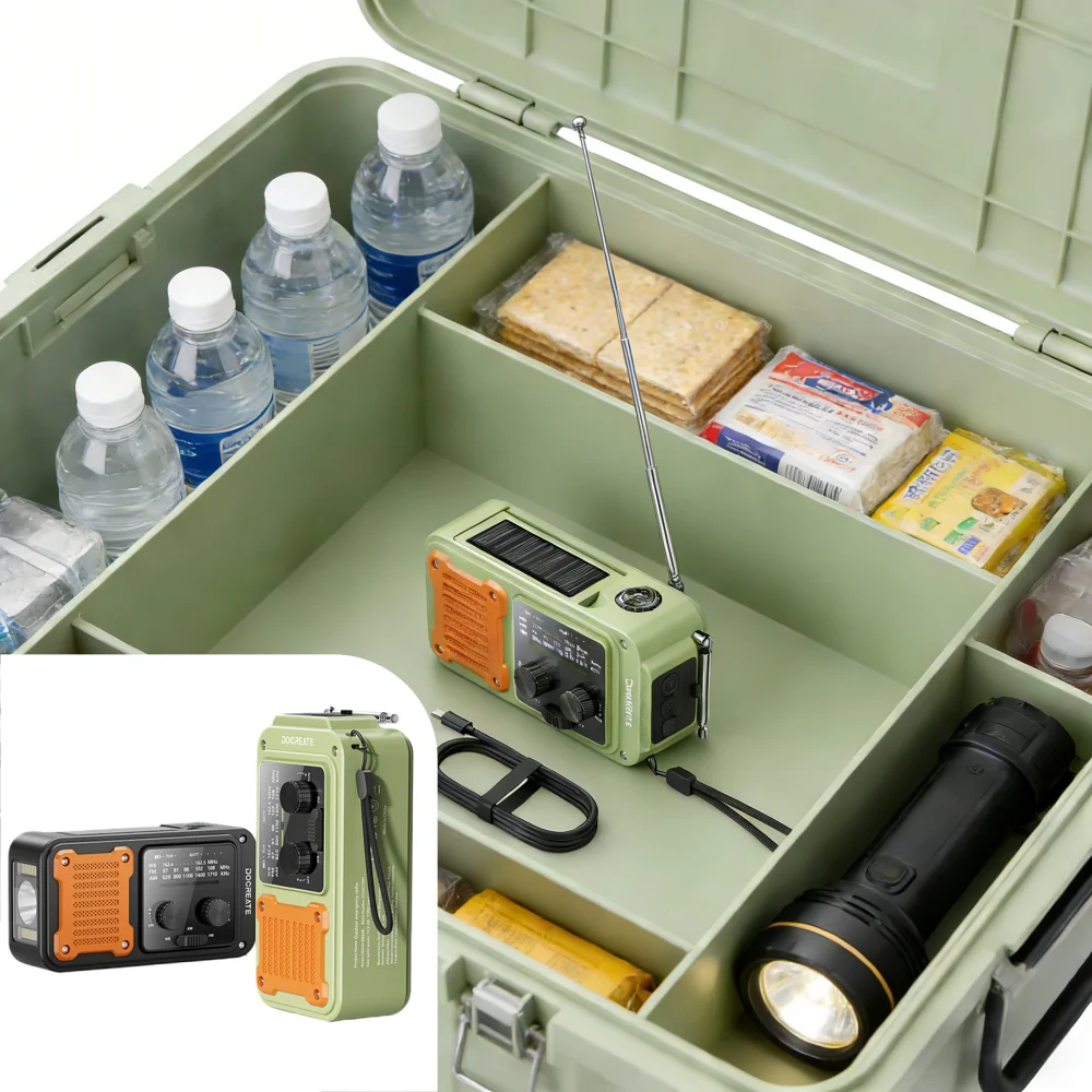 Portable Full Band Emergency Radio AM/FM/WB,7 in 1 with 2000mAh Battery,Hand Crank Solar Type-C Charging,Flashlight SOS