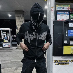 Oversized Y2K Demon Rhinestone graphics zip Hooded Sweatshirt Men's hoodies Harajuku Goth hoodie Grunge Men's clothes emo